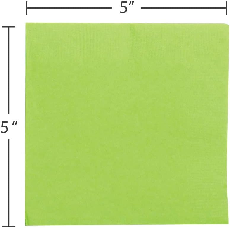 JAM PAPER Small Beverage Napkins - 5 x 5 - Lime Green - 50/Pack