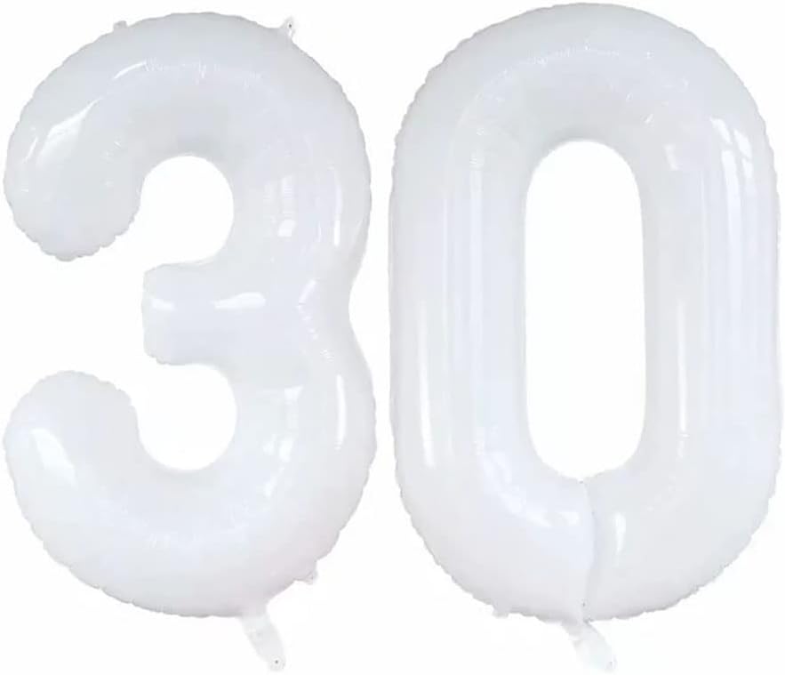 GOER Number 30 Balloons for 30th Birthday Party Decorations,42 Inch Jumbo Foil Helium Balloons for 30th Anniversary (White)