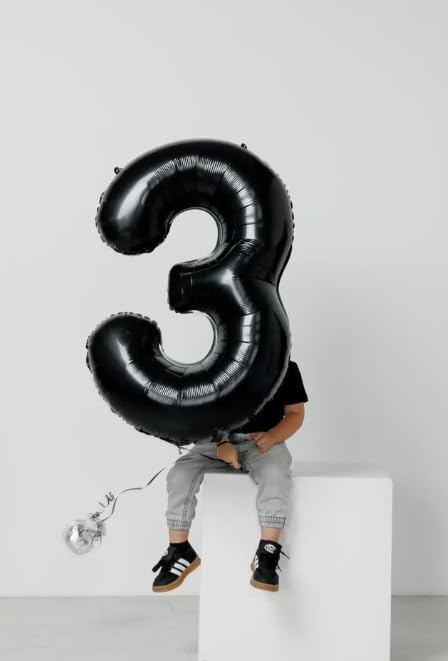 40 Inch Black 3 Large Number Balloon, 3 13 23 30 33 36 38 Black Birthday Party Decorations, Numbers Three Foil Balloons for Anniversary Graduations Celebration Supplies