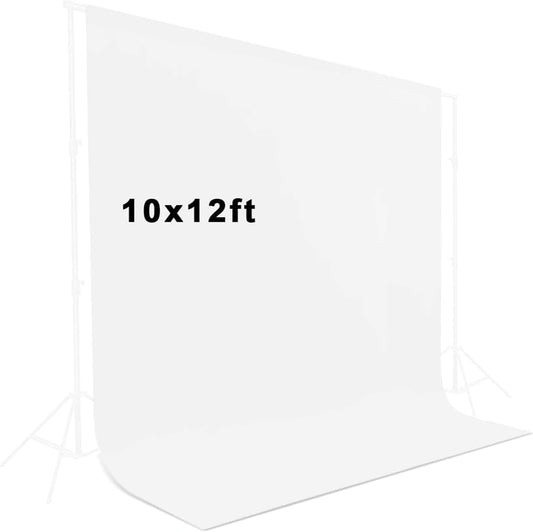 10x12ft White Backdrop for Photography, Polyester White Screen with 4 Clamps for Multiple Occasions