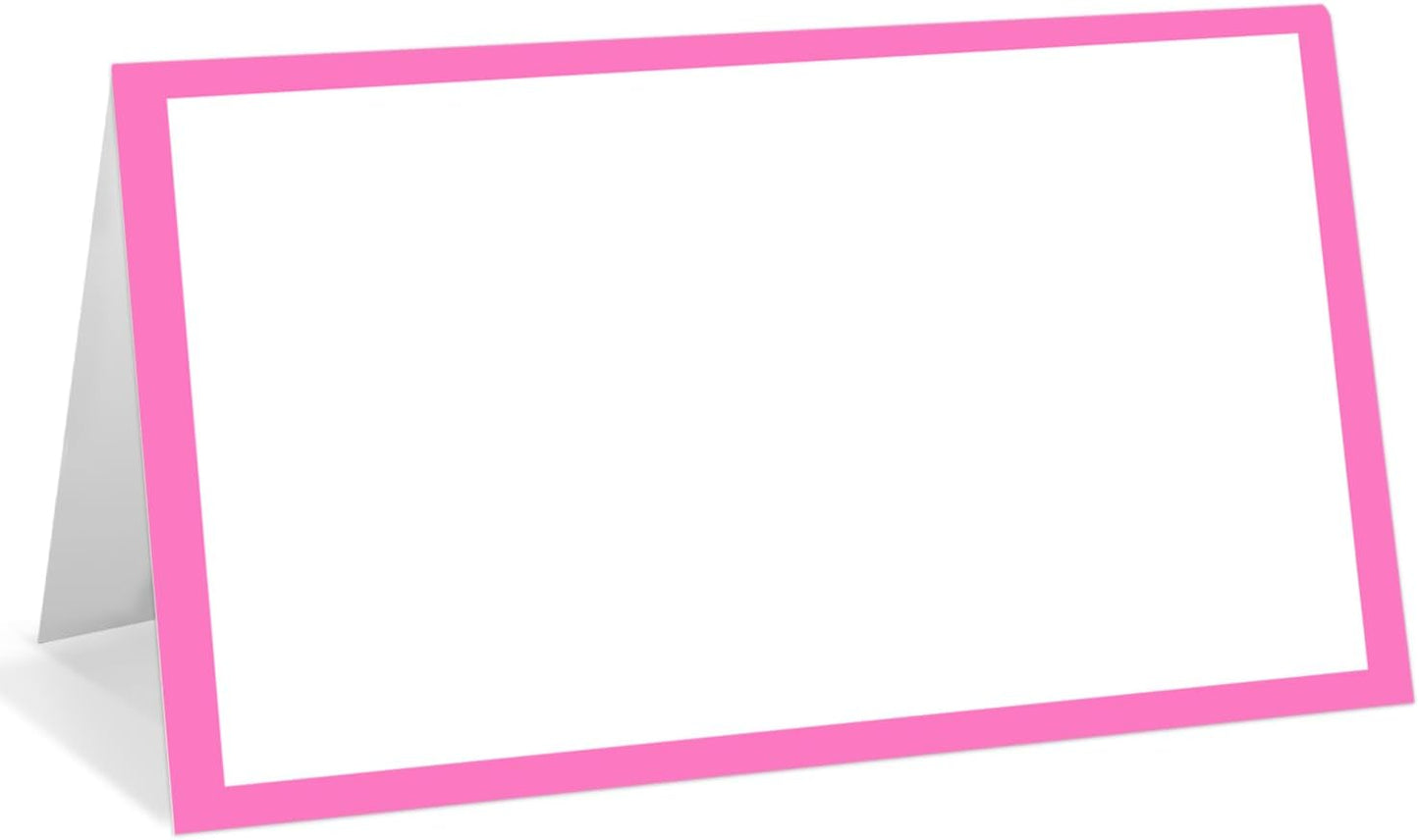 25 Pack Pink Border Place Cards, Editable Name Cards for Table Setting, Tent Cards Food Label for Dinner Party, Bridal Shower, Wedding, Baby Shower and Events -T10
