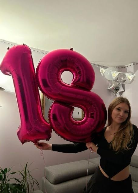 Hot Pink Foil Number 18 Balloon 40 Inch, Helium Mylar Eight Number 18 Birthday Balloons, 18th Hot Pink Women Men Wedding Anniversary, Graduations Party Supplies