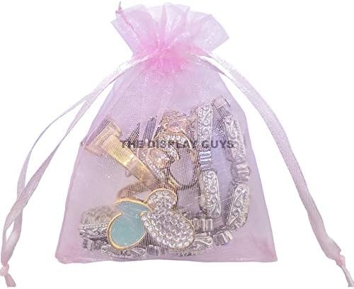 TheDisplayGuys 48-Pack 3x4 Pink Sheer Organza Gift Bags with Drawstring, Jewelry Candy Treat Wedding Party Favors Mesh Pouch