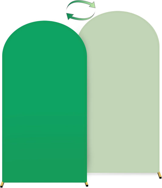 HEMMOTOP 7.2 ft Arch Backdrop Cover(One Piece Double Color), Green and Sage Green Spandex Arch Stand Covers, Fabric Stretchy Background for Balloon Arches, Wedding, Birthday Party, Baby Shower