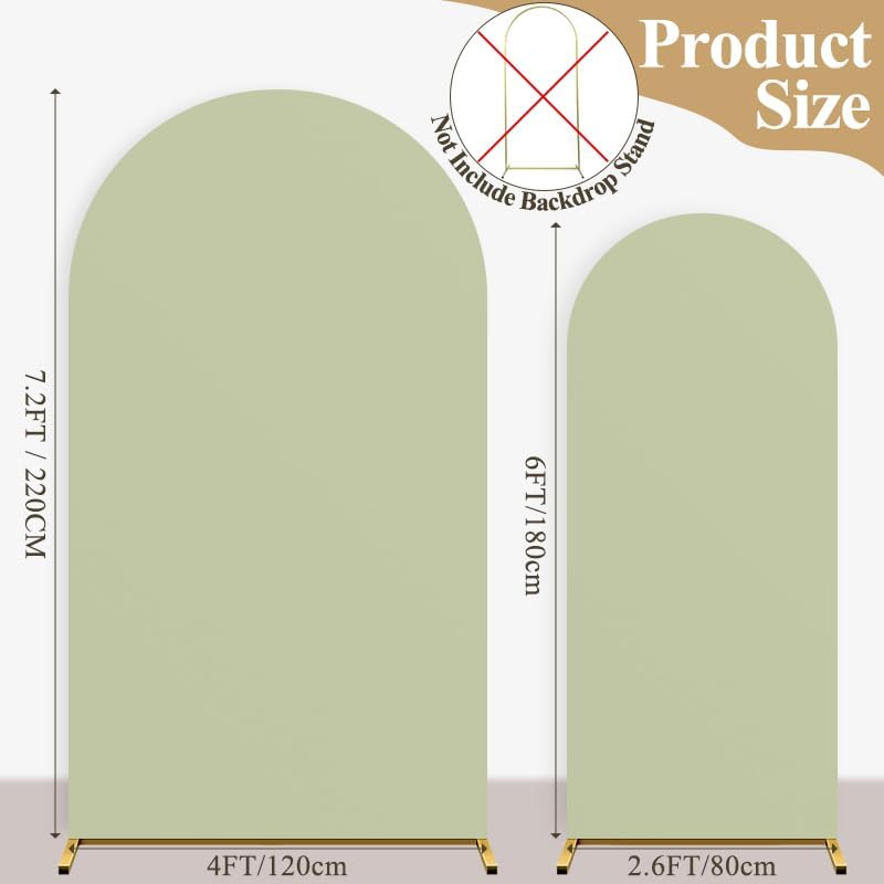 Ledido Wedding Arch Backdrop Cover 6FT 7.2FT Arch Covers 2Set Fitted Stretchy Spandex Round Top Stand Backdrop Cover for Wedding Banquet Ceremony Birthday Party Baby Shower Event Decoration,Green