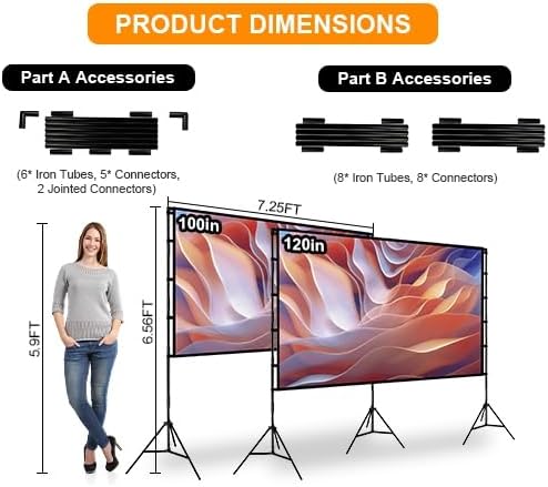 iMounTEK Backdrop Stand with Projector Screen - 16:9 4K HD 100 inch Portable Projector Screen Outdoor Indoor Lightweight Movie Screen with Carry Bag for Wedding Home Backyard Movie Night