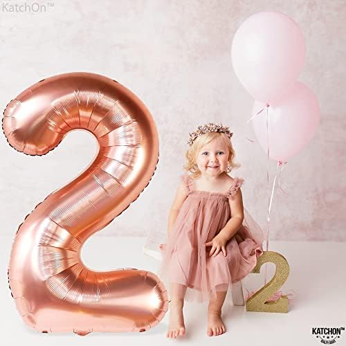 KatchOn, Rose Gold Number 2 Balloon - 40 Inch | Mylar Rose Gold 2 Balloon, 2nd Birthday Decorations for Girl | Rose Gold Number Balloon | 2 Year Old Balloon for Two Wild Birthday Decorations Girl