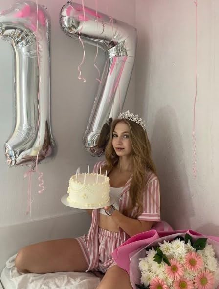 Silver Number 17 Birthday Balloon 40 Inch, Digital Balloons for 17 71 Party Celebration Decorations Supplies, Mylar Foil Numbers Balloon for 17 Wedding Anniversary