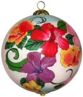 Colorful Hibiscus Kauai Christmas Ornament Hand Painted Glass 15B/K