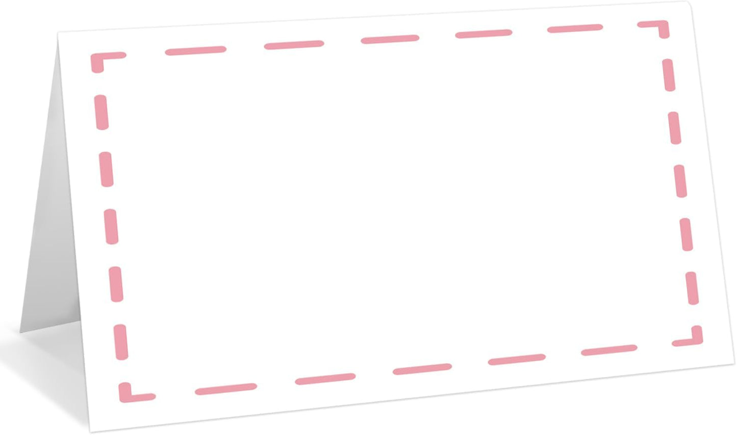 25 Pack Pink Lines Border Place Cards, Editable Name Cards for Table Setting, Tent Cards Food Label for Dinner Party, Bridal Shower, Wedding, Baby Shower and Events -T40
