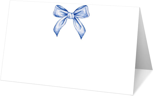 25 Blue Bow Place Cards for Table Seating, Watercolor Wedding Name Place Card, Tent Cards for Birthday Bridal Shower Baby Shower Reception Dinner Party Decorations -A22
