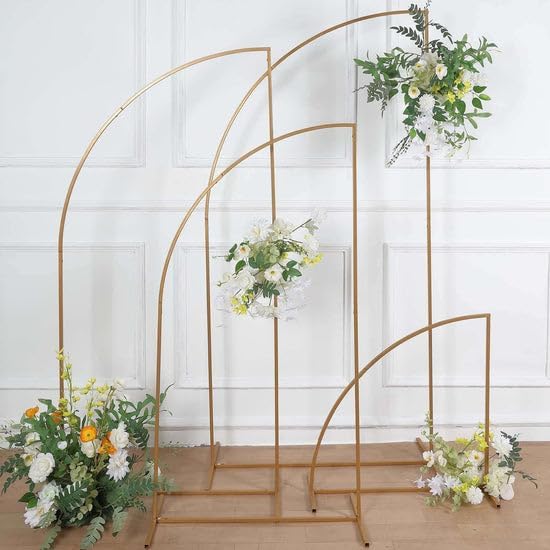 Tableclothsfactory Set of 4 | Gold Metal Wedding Arch Chiara Backdrop Stand, Half Moon Floral Frame Arbor Display - 2.5ft,5ft,6ft,6.5ft