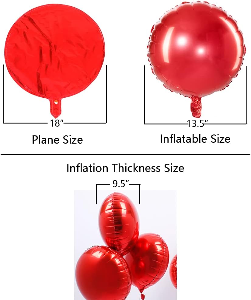 18" Red Black White Balloons Round Foil Mylar Helium Balloons for Party Decorations, Pack of 30