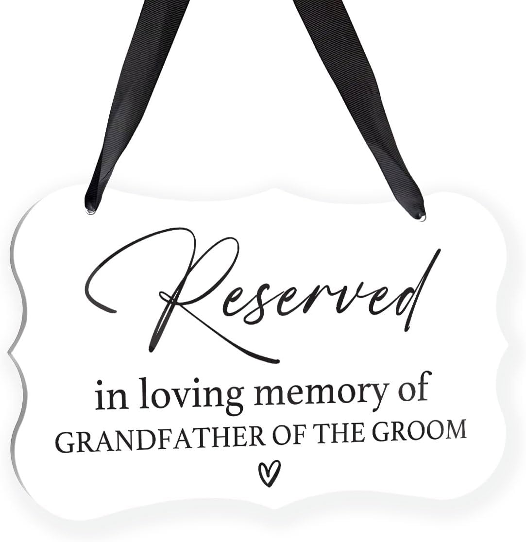 Acrylic Wedding Sign, Ring Bearer Sign, Reserved Seating Signs, for Grandfather of The Groom, Rustic Wedding Decor Signs, Acrylic Wall Art With Ribbon for Chairs Weddings Decor (White)