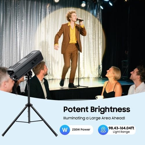 230W LED Stage Spotlight with Tripod, Professional Follow Light with 6 Colors & 3 Color Temperatures (5600K、6000K、3200K), Theater Lights DJ Lighting for Wedding Party, DJ Show, Theater (230, Watts)