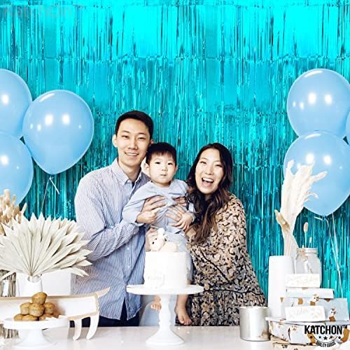 KatchOn XtraLarge Blue Foil Fringe Curtain - 3.2x8 ft, Pack of 2 | Water Streamer Backdrop for Beach & Under The Sea Parties