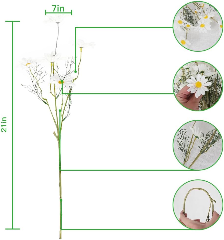 AmyHomie Artificial Flowers,10 pcs Silk Daisy, Artificial Gerber Daisy for Home Decoration, Fake Wildflowers Spring Flowers for Wedding Decoration(Milk White)