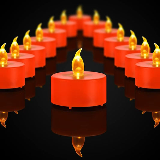 Battery Operated LED Tea Lights: 24PACK Flameless Electric Votive Candles Lamp Realistic and Bright Flickering Holiday Gift Long Lasting 150Hours for Seasonal & Festival Celebration Orange