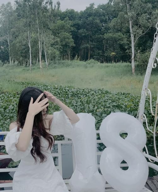 White Foil Number 8 Balloon 40 Inch, Helium Mylar Eight Number 8 18 28 38 48 58 80 88 Birthday Balloons, 8th White Women Men Wedding Anniversary, Graduations Party Supplies