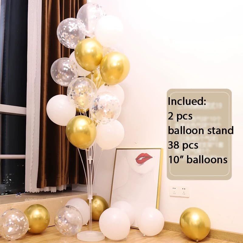 Leesoot 2 Sets 74inch Gold Floor Balloon Column Kit Stand with Balloon Backdrop Decoration for Graduation, Wedding, Birthday, Baby Shower, Gender Reveal Party