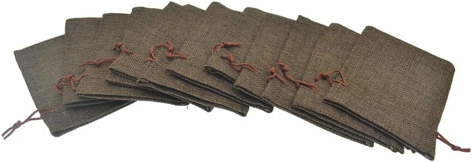 20pcs Burlap Drawstring Gift Bags, Natural Linen Jewelry Pouch for Valentine's Day, Wedding Party and DIY Craft Packing (Coffee, 3.9 x 5.5)