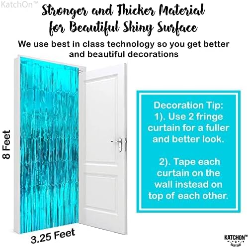 KatchOn XtraLarge Blue Foil Fringe Curtain - 3.2x8 ft, Pack of 2 | Water Streamer Backdrop for Beach & Under The Sea Parties