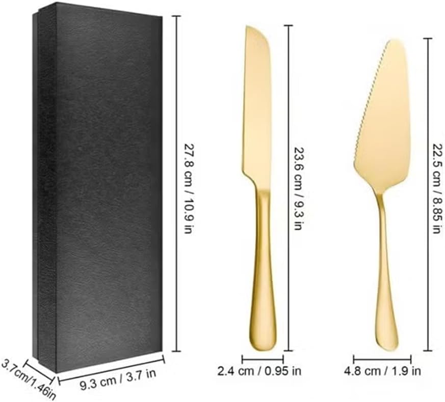 Elegant Gold Cake Cutting Set - 2 Piece Stainless Steel Knife and Server for Weddings, Birthdays, Anniversaries, and Celebrations - Gift for Bridal Showers and Cake Table Decorations