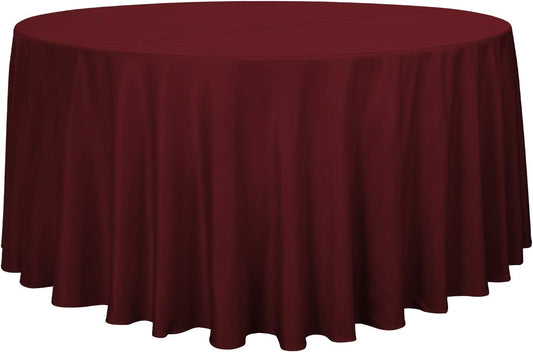 sancua Round Tablecloth - 108 Inch - Water Resistant Spill Proof Washable Polyester Table Cloth Decorative Fabric Table Cover for Dining Tables, Buffet Parties and Camping, Burgundy