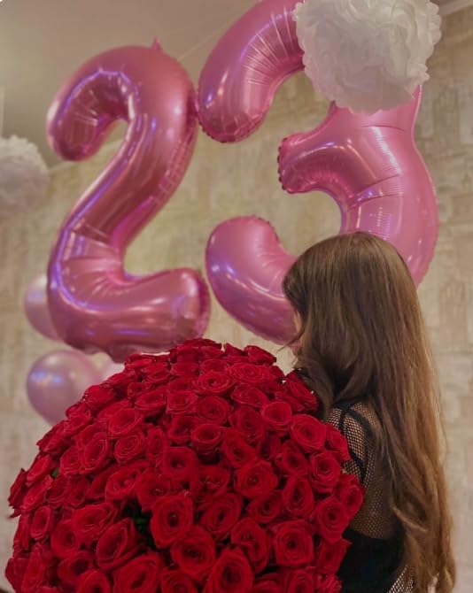 40 Inch Pink Large Number 4 Birthday Balloon, Giant Number Four 14 24 34 40 44 Balloons, Foil Mylar Big Balloons for Anniversary Graduation Supplies Decorations