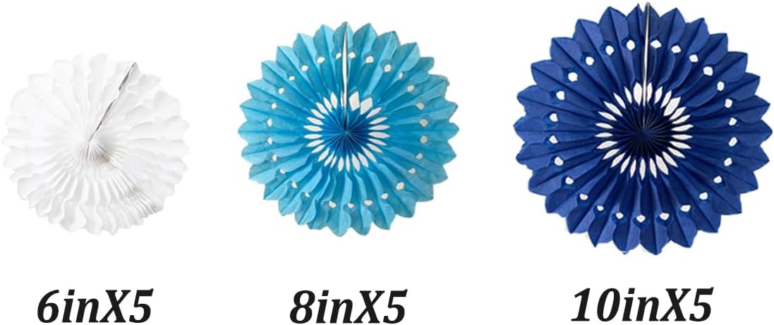15pcs 6'' 8'' 10'' Paper Fans Decorations Round Blue Tissue Paper Fans Decor Hanging Paper Fans Set Party Paper Honeycomb Fans Decorations for Party Birthday Wedding Events White Blue Pack