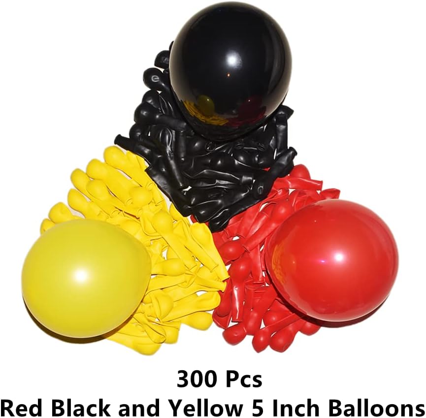 300 Pack Red Black and Yellow Balloons - 5 Inch Mini Red Black Yellow Latex Small Balloons - 100 of Each Colors for Party Balloons Arch Wreath Assorted Colors Decorations
