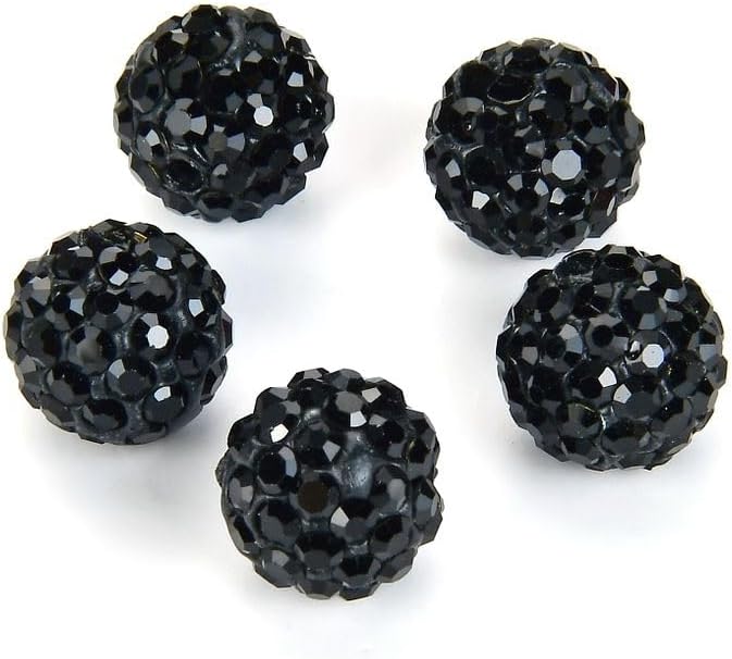 25pcs Adabele Grade A Suncatcher Crystal Rhinestone Pave Loose Beads 10mm Jet Black Polymer Clay Disco Ball Spacers Compatible with Shamballa All Craft Jewelry Making DB10-23