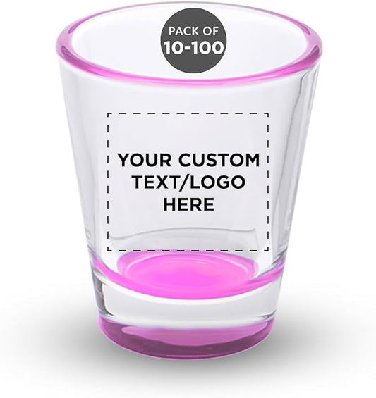 DISCOUNT PROMOS Custom Shot Glasses 1.75 oz. Set of 10/50/100, Personalized Bulk Pack - Great for Wedding Favors, Bachelorette Decorations, Party Favors - Pink Bottom Color
