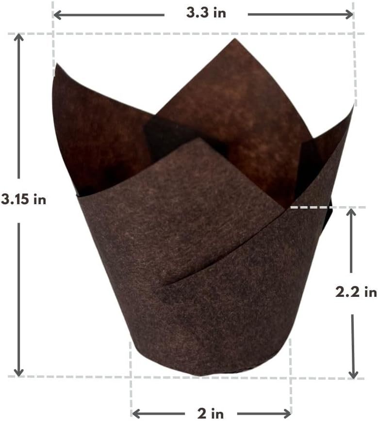 150-Pack Nordic Paper Brown Tulip Muffin Liners for Baking - Odorless, Non toxic Cup, Grease-Resistant Cupcake Wrappers for All Occasions - Perfect for Weddings, Birthdays, Showers! (Brown)