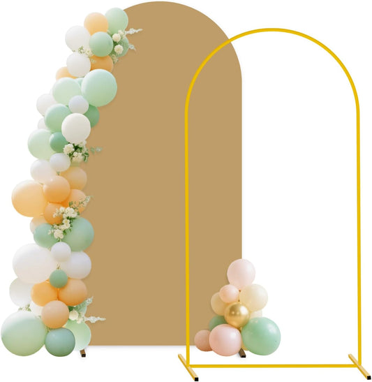 FUHSY Metal Arch Backdrop Stand and Cover Set Party Arch Stand 7.2FT Arches Backdrop Cover Wedding Arched Frame with Brown Arch Covers for Baby Shower Birthday Banquet Ceremony Indoor Outdoor Decor