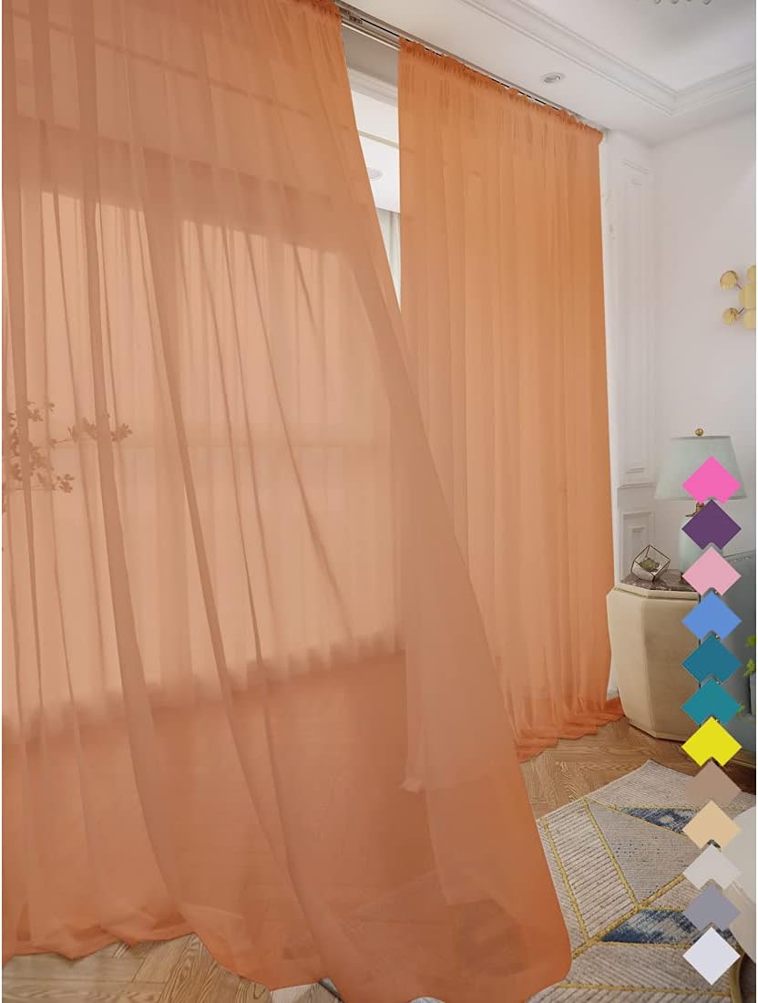 Window Brown Sheer Curtains 60 x 95 Inches 2 Panels - Rod Pocket Clear Curtains for Living Room, Bedroom, Kids Room, Yard, Patio, Parlor, Sliding