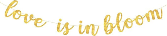 Love is in Bloom Banner,Pre-Strung Glitter Gold Love Is In Bloom Bridal Shower Decorations for Girl Women Bridal Shower Sign Wedding Engagement Bachelorette Party Supplies
