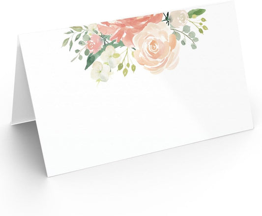 Printed Party Table Place Cards for All Occasions and Events, Set of 25 (Elegant Floral)
