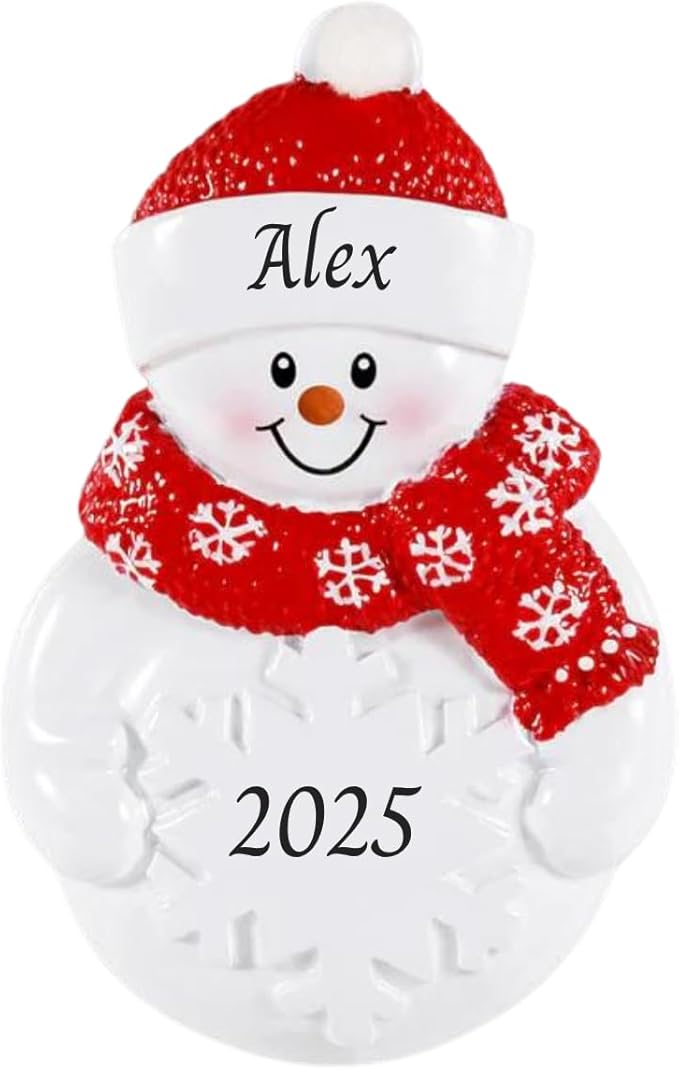2025 Snowman Kids Personalized Christmas Ornament – Custom Resin Ornament with Child’s Name – Cute Holiday Keepsake for Boys & Girls – Xmas Tree Decoration Gift for Children (Snowman with Snowflake)
