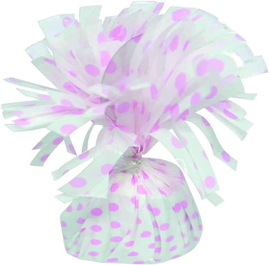 PMU 6 Pcs Polka Dot Kisses Balloon Weights - Decorative Balloon Weight for Christmas, Thanksgiving, Birthday, Party Favors, Wedding & Baby Shower - 6oz. White With Light Pink, Pkg/6