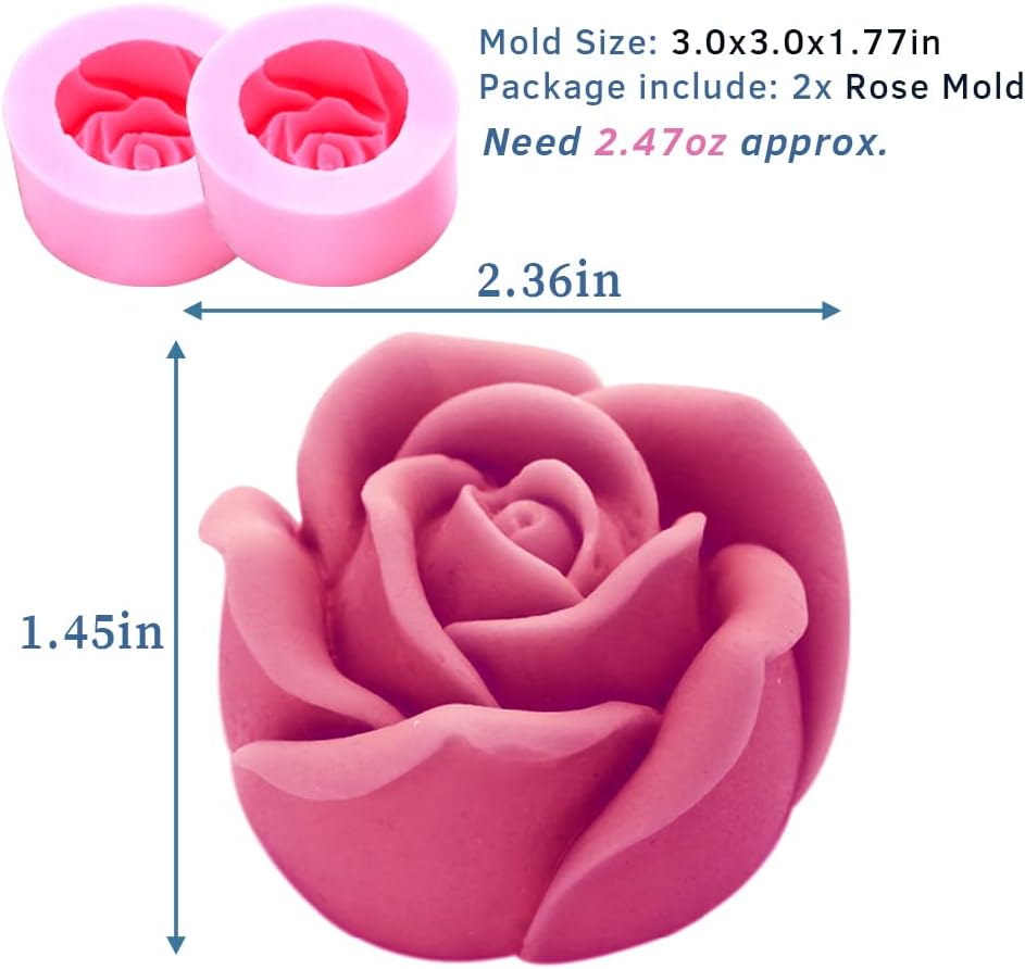 3D Rose Silicone Molds, 2PCS Big Rose Resin Candle Mold, Bloom Flower Silicone Fondant Mold for Handmade Chocolate Candy Cake Dessert Soap Wax Candle Polymer Clay Art Craft