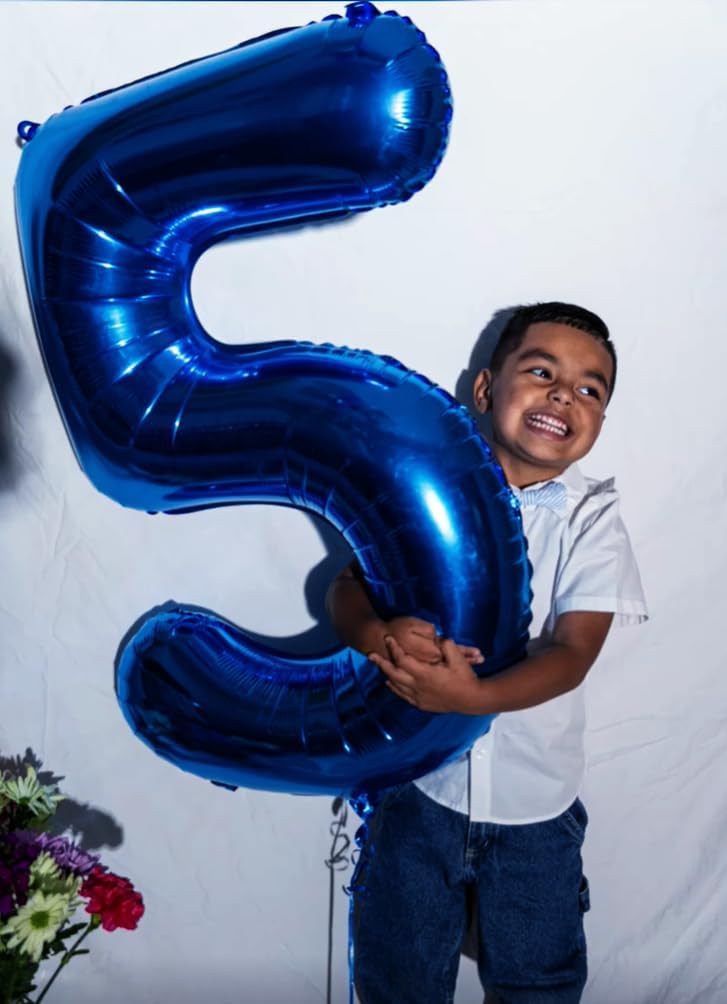Night Blue 40 Inch Large Number 5 Birthday Balloon, 2025 Five 5th 15 25 35 50 55 Birthday Celebration Decorations, Night Blue Foil 5 Mylar Helium Balloons Girl Boy Anniversary Party Supplies