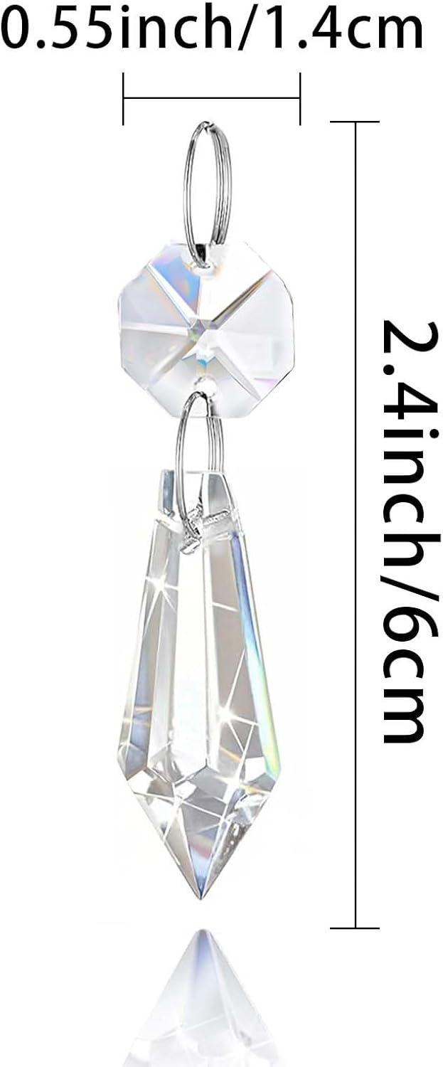 Premium Clear Crystal Glass Drops 2.4" - Multi-Purpose Hanging Prisms for Holiday Party/Home/Window Decoration/Chandelier Replacement Parts (16)