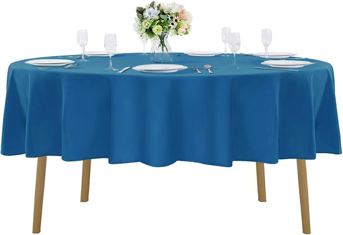 90 inch Round Tablecloth Washable Polyester Table Cloth Decorative Table Cover for Wedding Party Dining Banquet（90 inch, Mediterranean Blue）