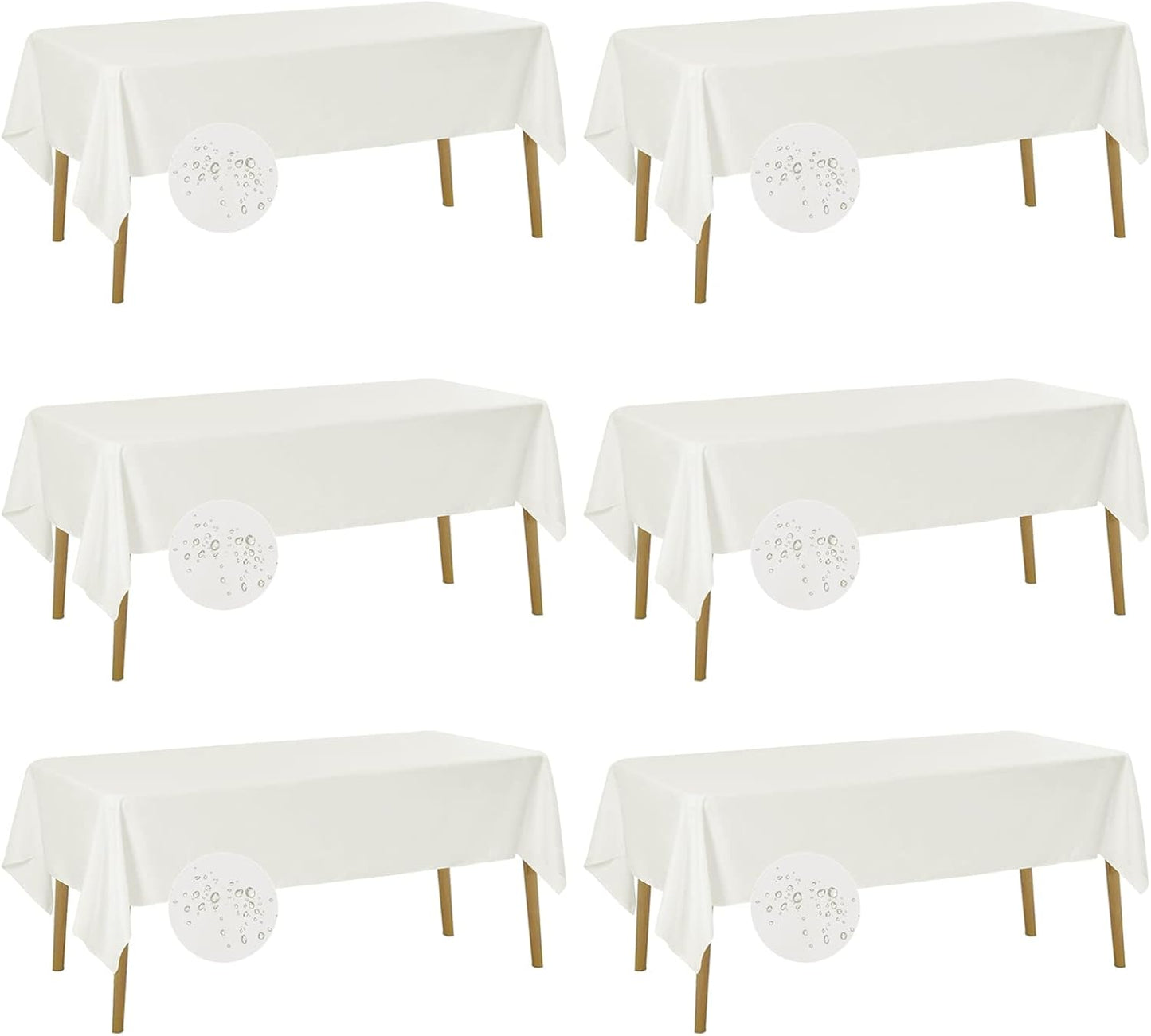 Fokitut 6 Pack Waterproof Rectangle Tablecloth, 60x120 Inch,Stain Resistant and Wrinkle Polyester Table Cloth, Fabric Table Cover for Kitchen Dining, Wedding, Party, Holiday Dinner-Ivory