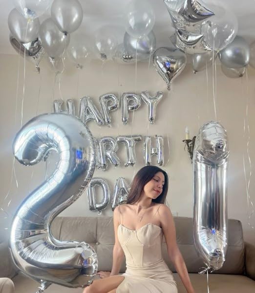 40 Inch Big Silver Number 2 Balloon Birthday Decoration, Number 2 Helium Balloon 12 20 22 23 24 26 28 32 42 Celebration, Boy Girl Baby Anniversary Party Graduations Supplies Decorations