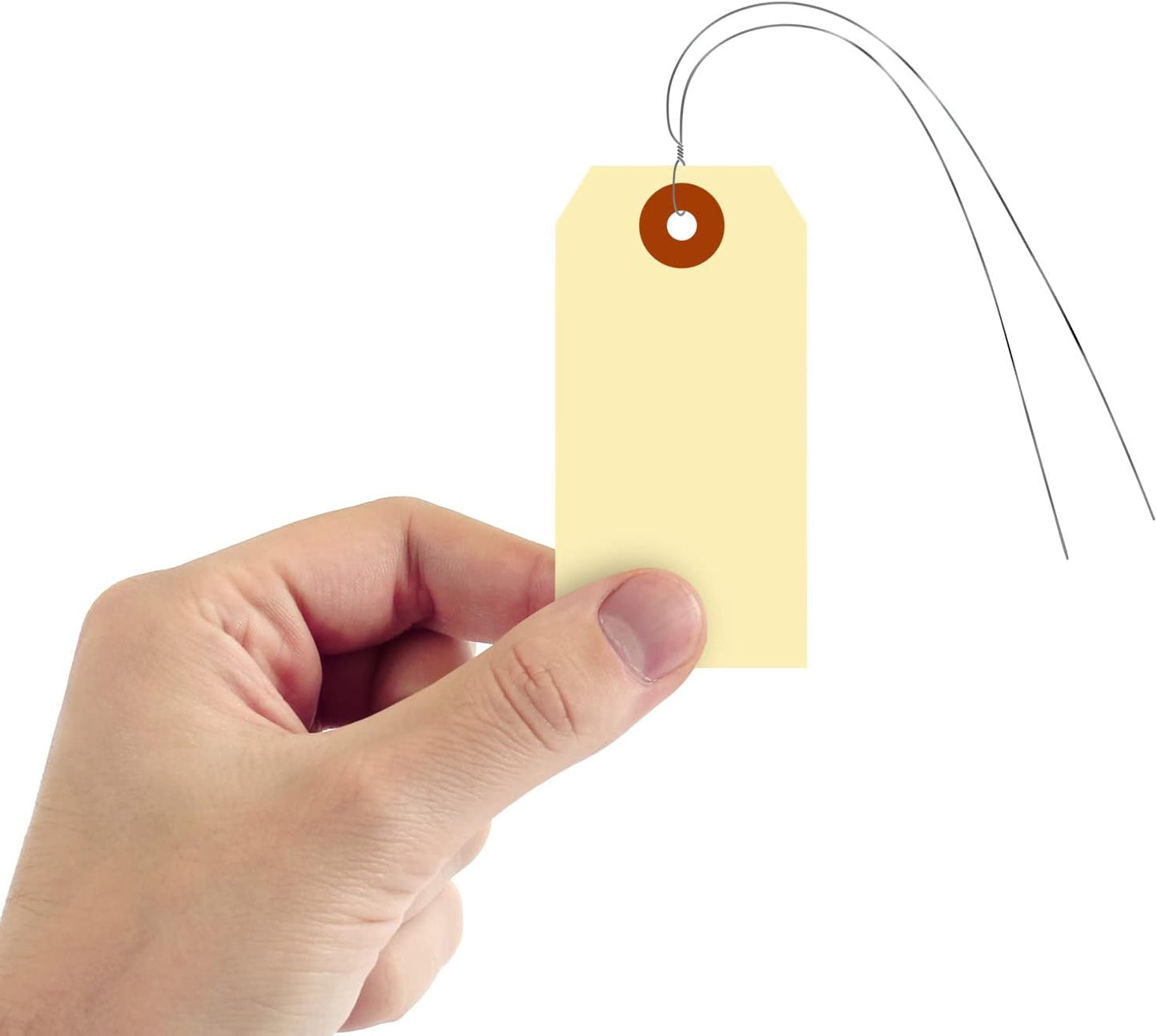SmartSign Blank Manila Shipping Tags with Wire, Size-3, Pack of 1000, 13pt Thick Prewired Cardstock Tag, 3.75 x 1.875 inch Paper Hang Tags with Reinforced Fiber Patch