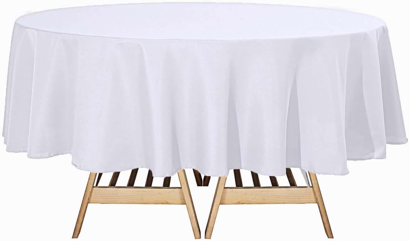 Efavormart Round Tablecloth, 90 Inch Stain & Wrinkle Resistant Washable Table Cloth, Decorative Polyester Fabric Table Cover for Banquet, Wedding, Dining- White
