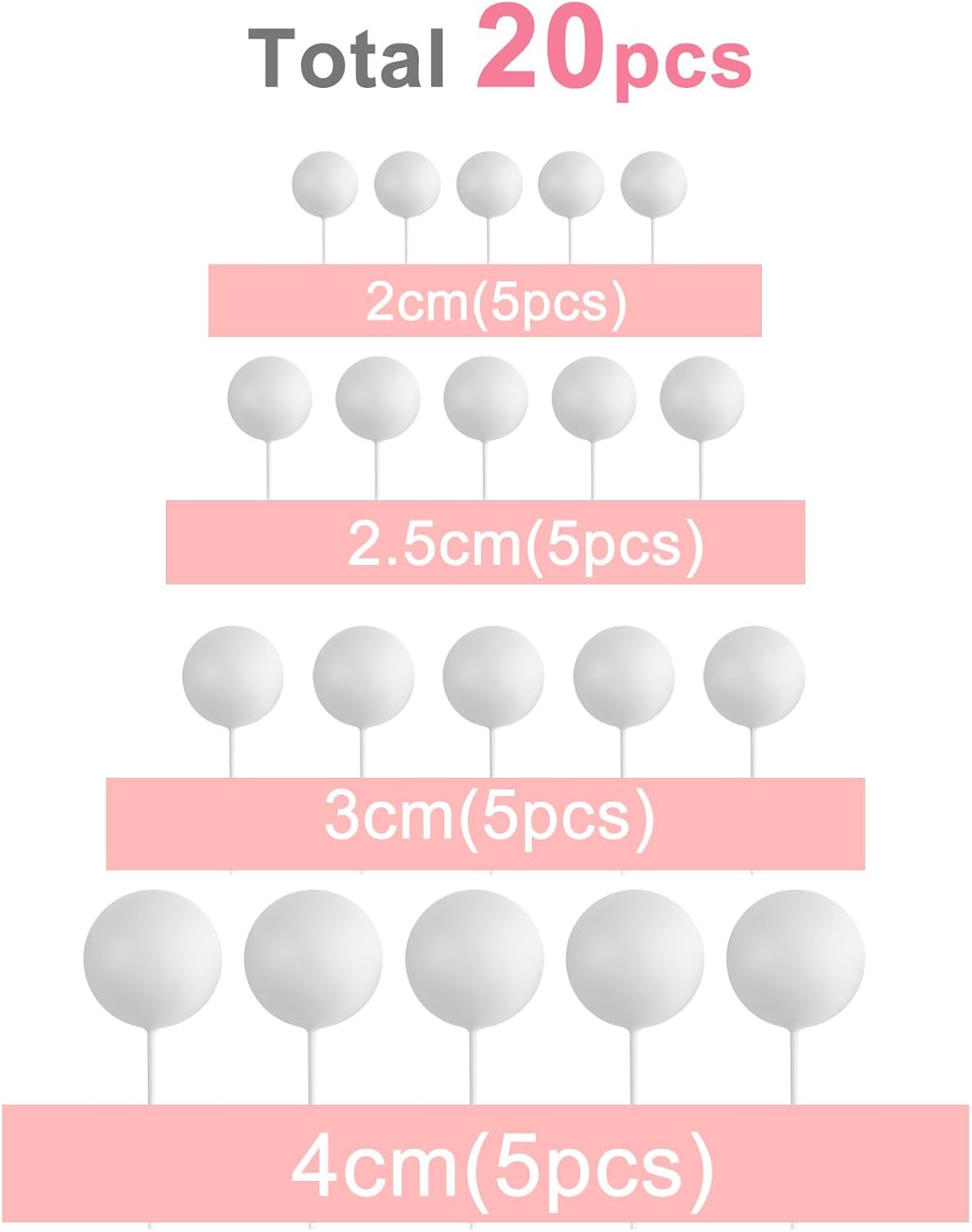 ASTARON 20 Pcs Ball Cake Topper Decorations Mini Balloons Cake Topper Sticks White Balls Cake Picks Cake Topper Balls Cake Decorations for Wedding Birthday Cake Decorations