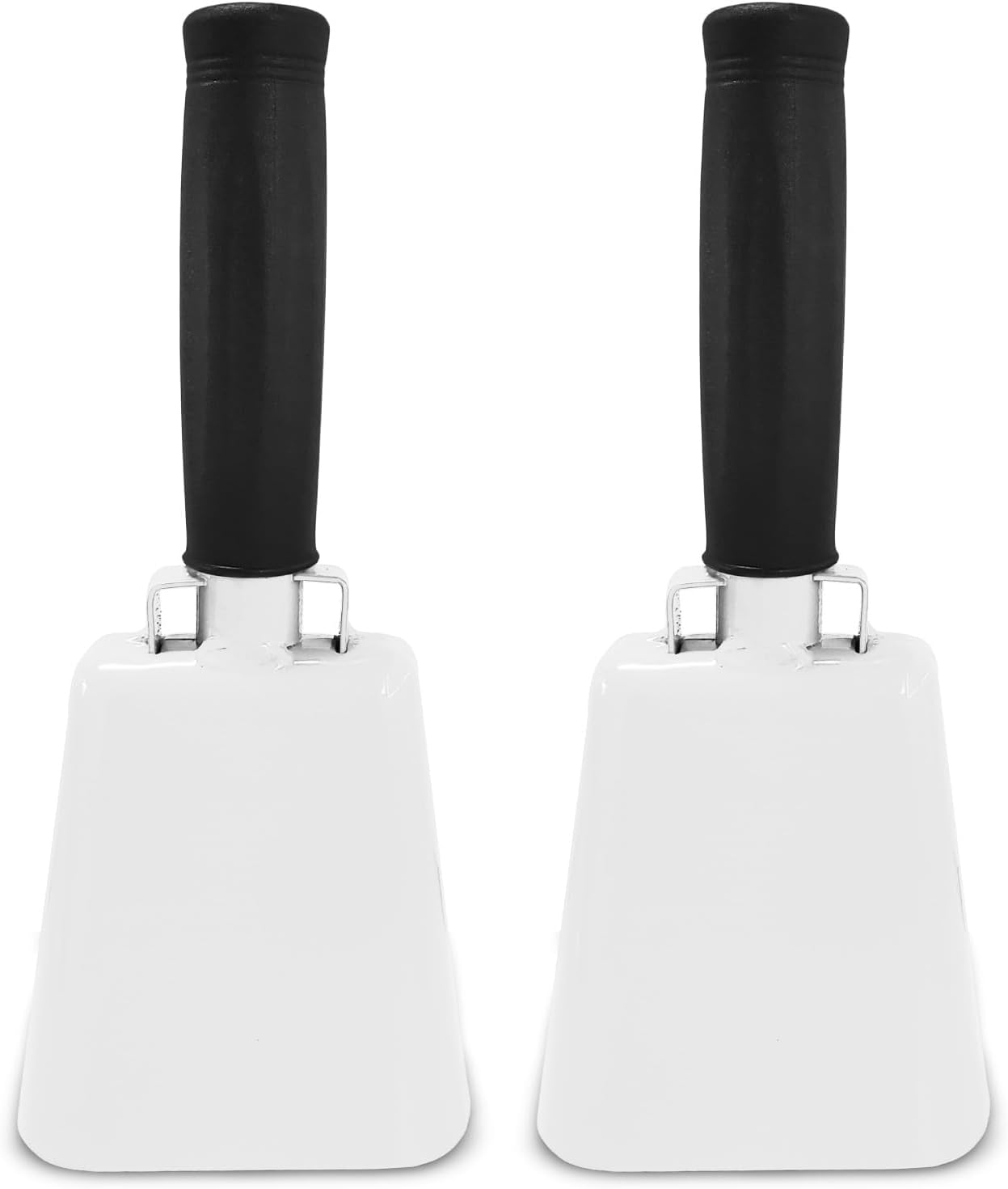Deke Home - 2 Pack 7 Inch Steel Cowbells with Handle, Loud Noise Makers for Football, Sports, Parties, Competitions, School Spirit & Safety, Large Hand Bell for Cheering & Percussion Instrument